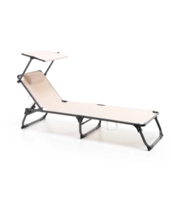 LETTINO PRENDISOLE RECLINABILE CON PARASOLE ECRU'  187X60X30 CM